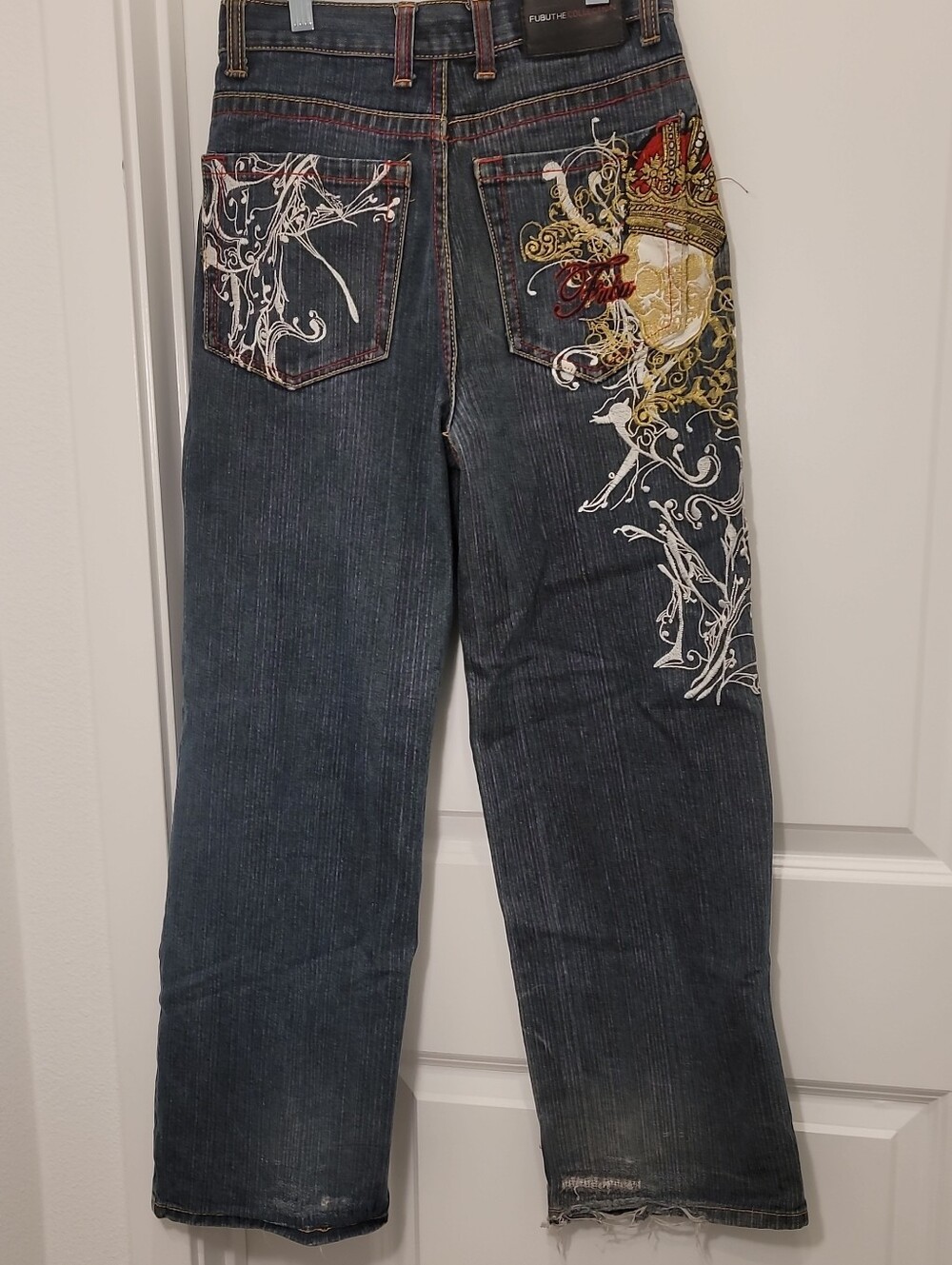 FUBU Womens or Men's  Dark Blue Embroidered Crest Jeans